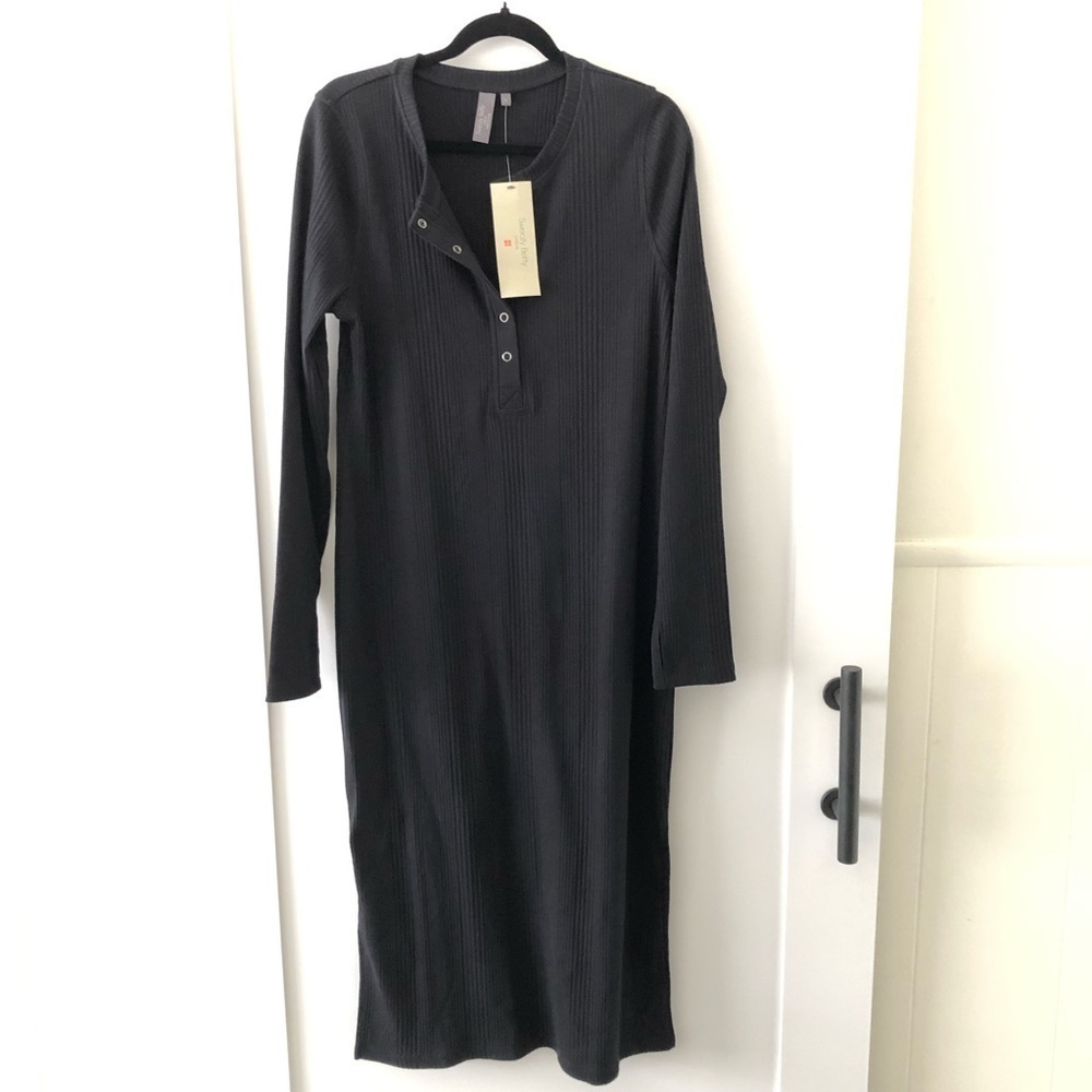 Sweaty Betty Ribbed Knit Henley Midi Black Dress 12 - Picture 2 of 12